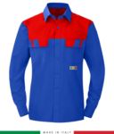 Camicia trivalente bicolore, maniche lunghe, due tasche sul petto, Made in Italy, certificata EN 1149-5, EN 13034, EN 14116: 2008, colore azzurro royal/rosso RU801BICT54.AZR